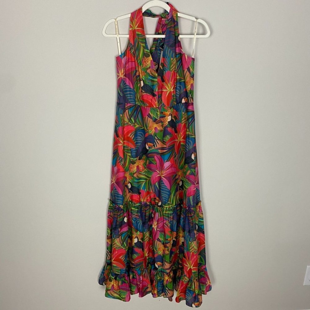 Farm Rio Brighton Maxi Halter Dress Womens Medium M - Picture 2 of 8